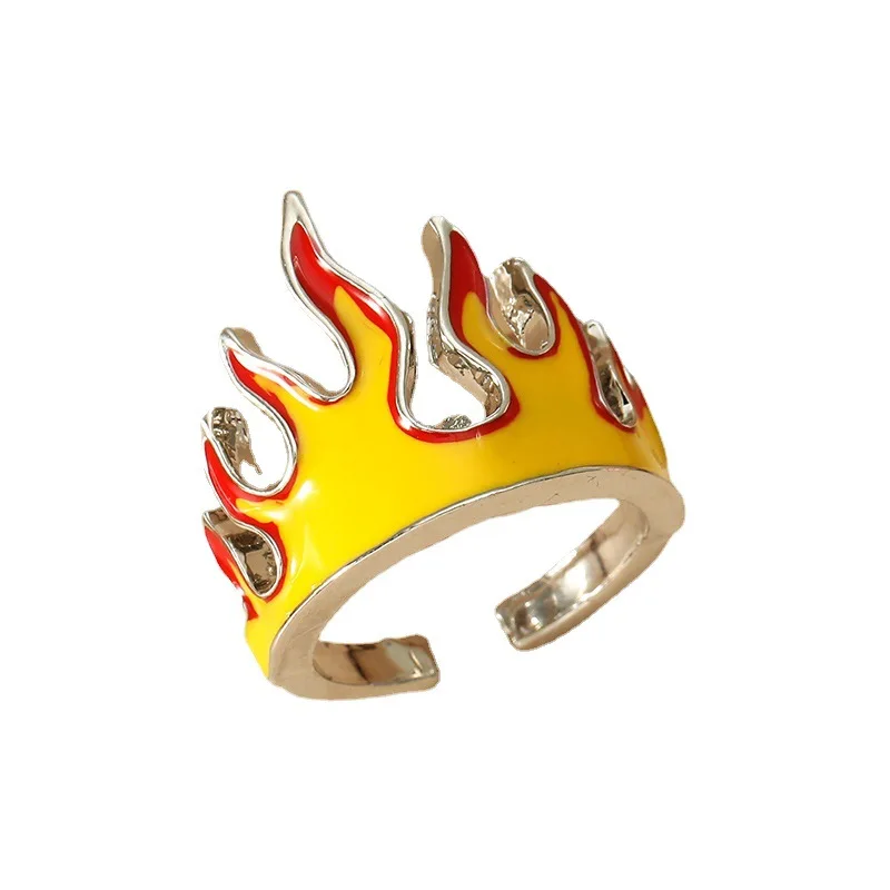 2021 Modny Goth Płomień Otwarcie Pierścień Dla kobiet Metalowe Zawieszki Rocznika Punk Ogień Przyjaźń Pierścienie Biżuteria Estetyka Prezenty 90 x Nowy
