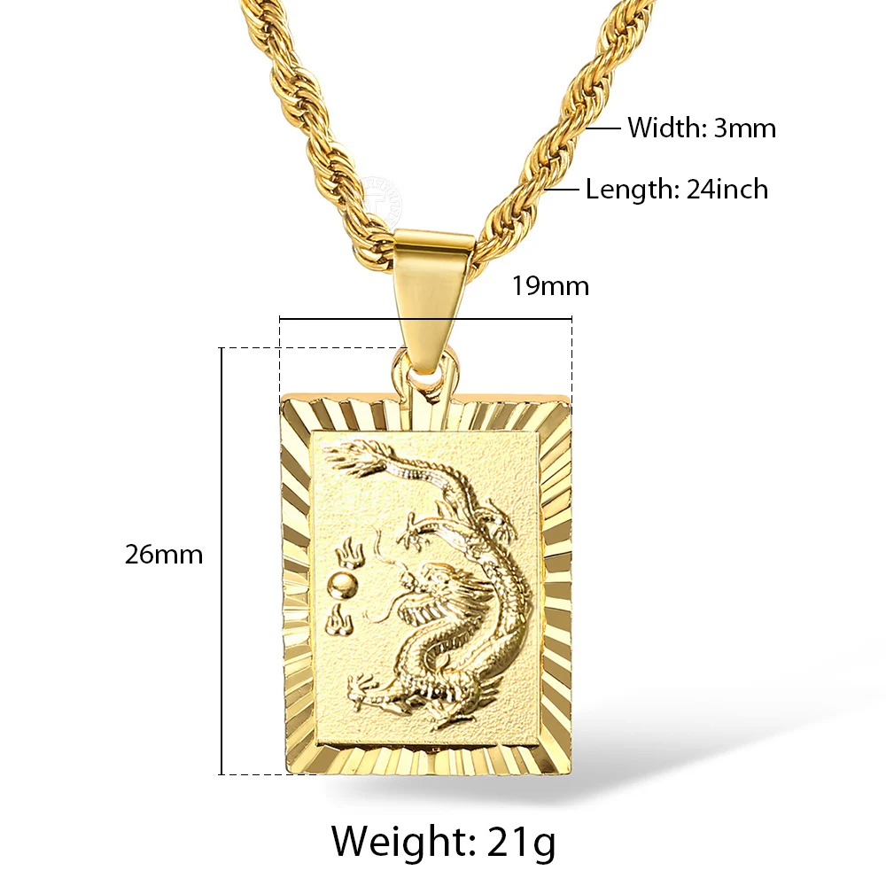 Szczęśliwy Amulet Symbol Smok Wisiorek Naszyjnik dla Mężczyzn 3 mm Kolor Złoty Skręcone Liny Ogniwo Łańcucha 24 cale Sprzedaż Hurtowa Biżuterii LGP426B8