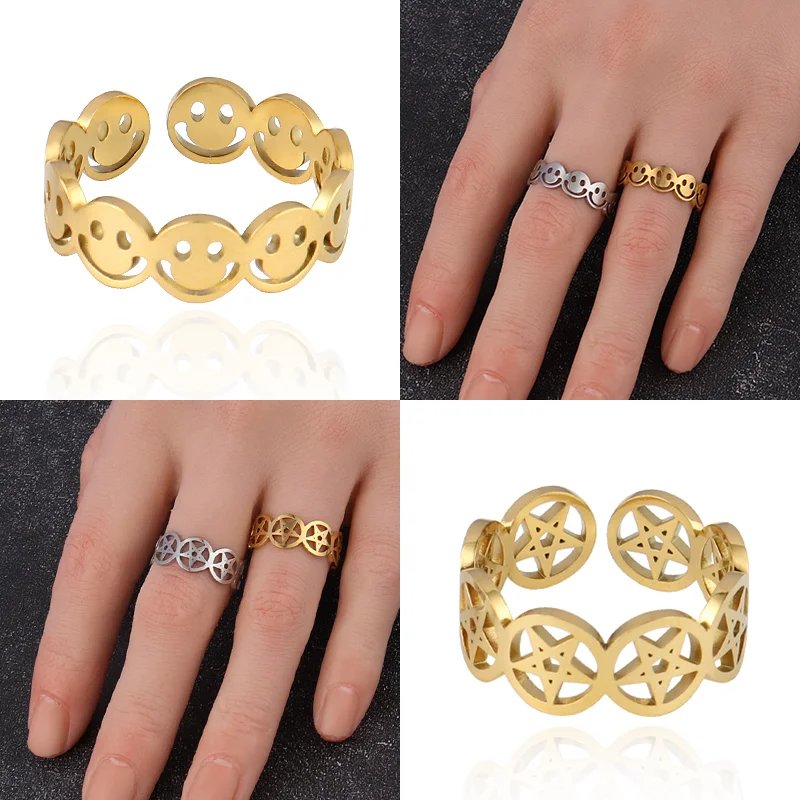 Punk Pierścień Ze Stali Nierdzewnej Dla Kobiet Oświadczenie Odkryty Palec Regulowany Pierścień Minimalistyczny Geometryczny Łańcuch Pierścień Pierścień Biżuteria