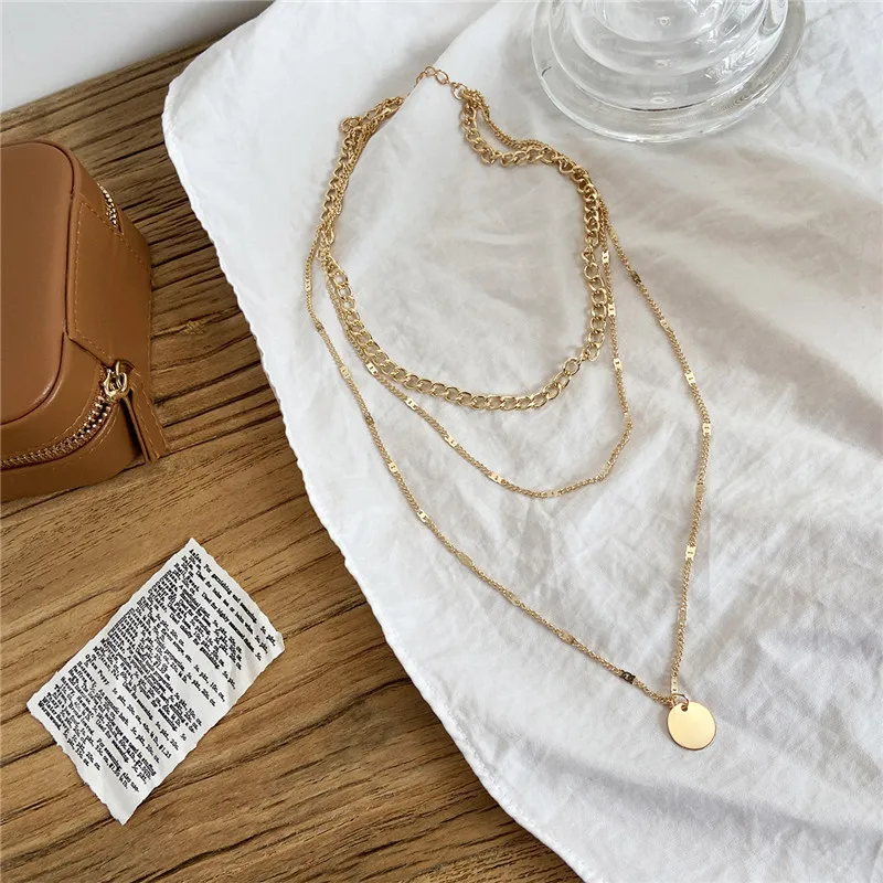 Vintage Naszyjnik na szyi Kolor Złoty łańcuch Kobiece biżuteria warstwowe akcesoria dla dziewczynek, odzież estetyczne Prezenty moda Wisiorek