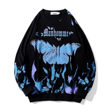 Blue Butterfly Sweatshirt Men 2021 Harajuku Hip Hop Long Sleeve Hoodies Casual Tops Streetwear Oversize 5XL Bawełna odzież Męska