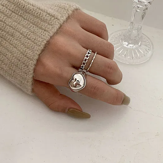 Miłość, Serce, Pierścienie Dla Kobiet Moda Biżuteria Vintage, Słodki Klasyczny Palec Pierścień Srebrny Kolor Panie Najlepszy Prezent Partii Biżuteria