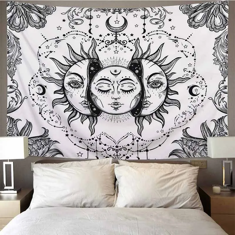 Mandala Czarny Biały Słońce Księżyc Gobelin Na Ścianie Gobelin Czary Hippie Gobelin Ścienny Dywany Psychodeliczny Gobelin