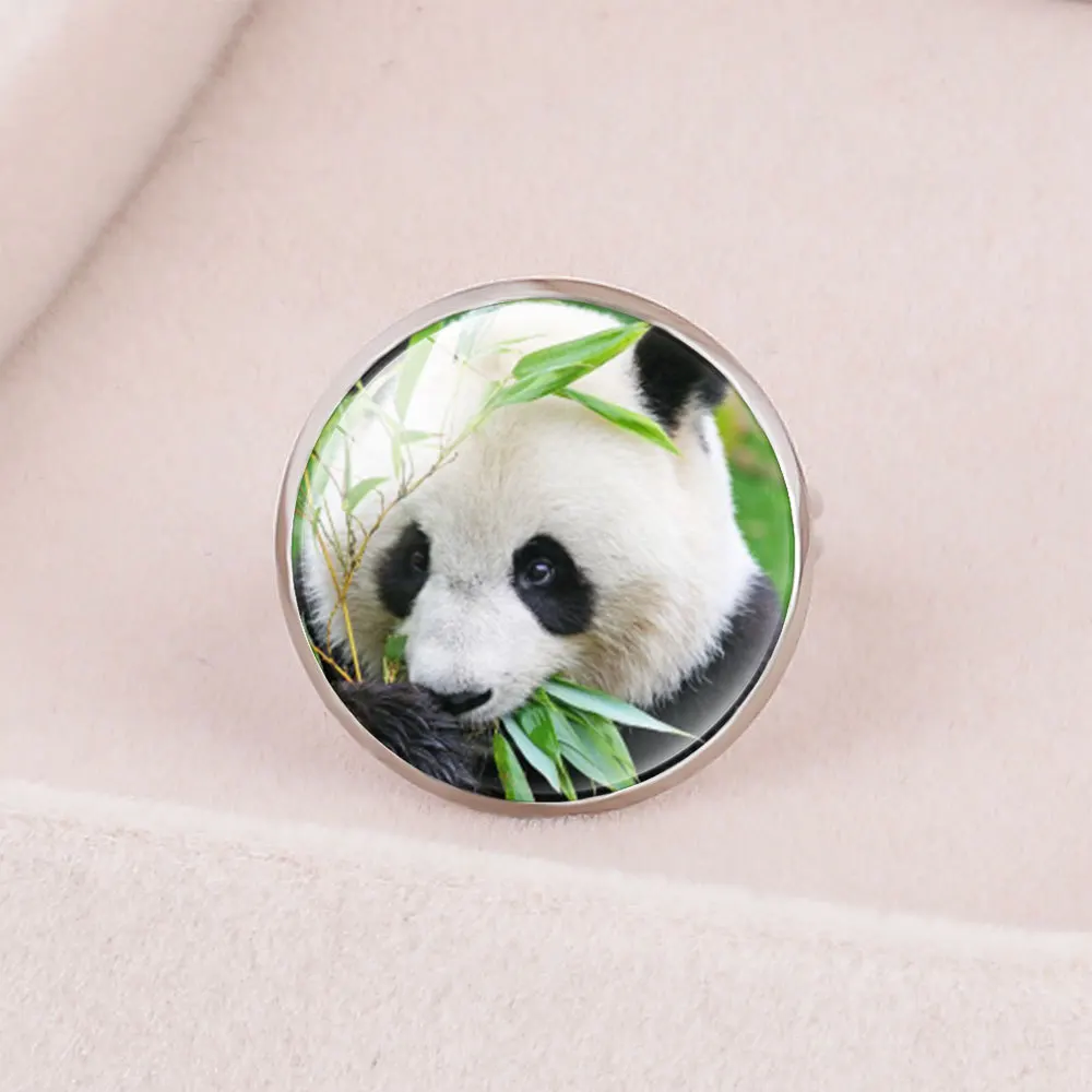 FIMAODZ Cute Panda Pierścień Moda Baby Panda Kaboszon Szkło Regulowane Pierścienie dla Kobiet, Dzieci Kawaii Zwierząt Biżuteria Prezenty
