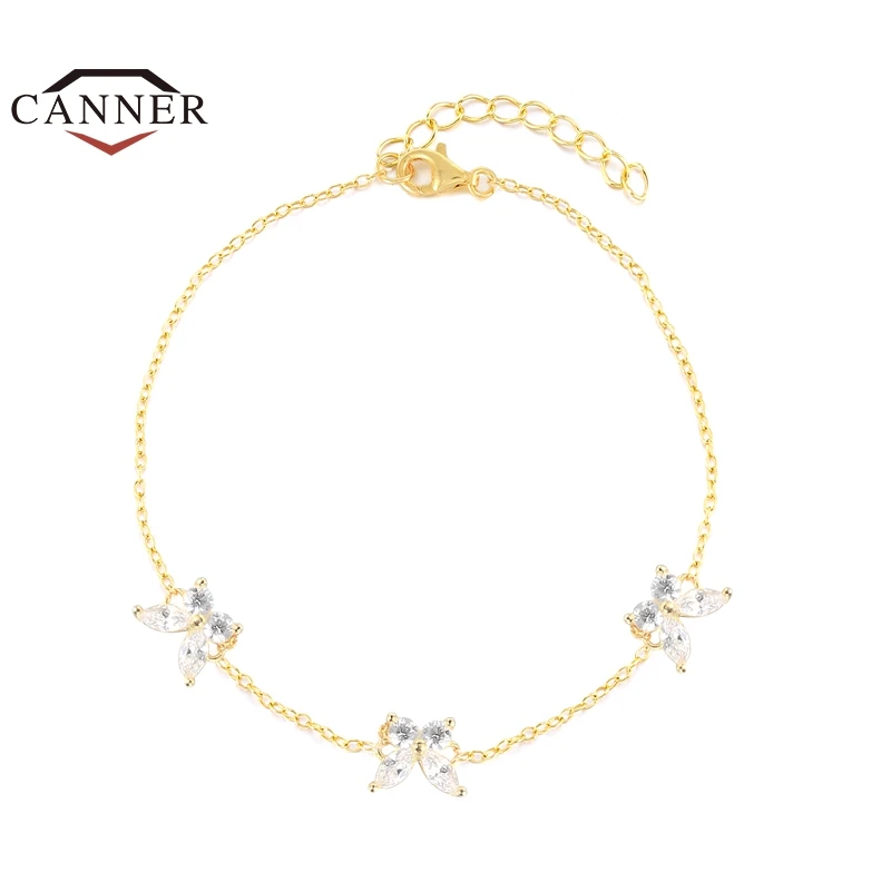 CANNER 18k złotem bransoletka dla kobiet kreatywnych prosty kwiat kryształ diament cyrkon łańcuch bransoletki biżuteria pulseras mujer