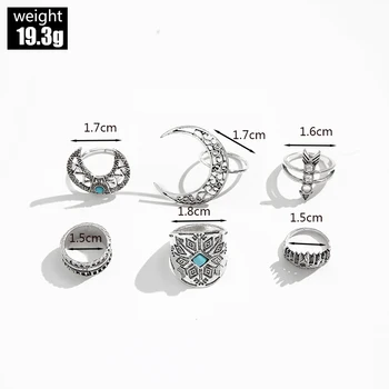 Vintage Ethnic Moon Leaf Woman Rings Silver 2021 Trend Geomtric Bohemia Knuckle Rings Party Supply Gift Unique Jewelry Female