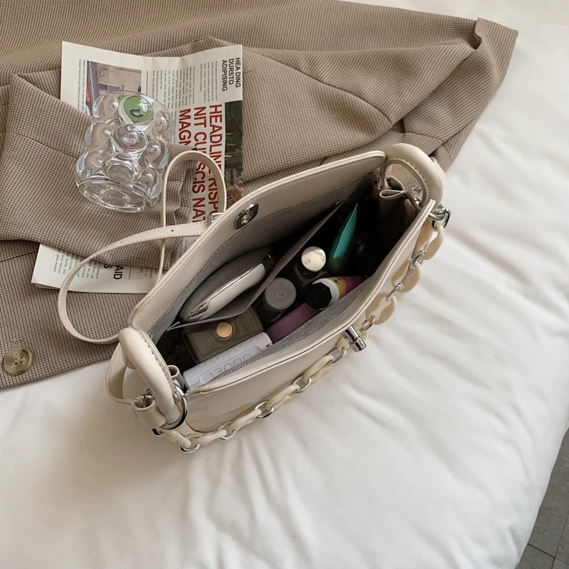 Modne Eleganckie Torby Na Ramię Crossbody Bag for Women 2021 Casual Hand Bag Ladies Leather Poliester Chain Bag Sac A Main