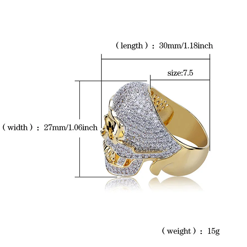 FDLK Hip-Hop Kolor Złoty Biżuteria Обледенелый Czaszki Pierścienie dla Mężczyzn Nowa dostawa Kryształ CZ Pierścienie Męskie Wysokiej Jakości Bling Pierścień