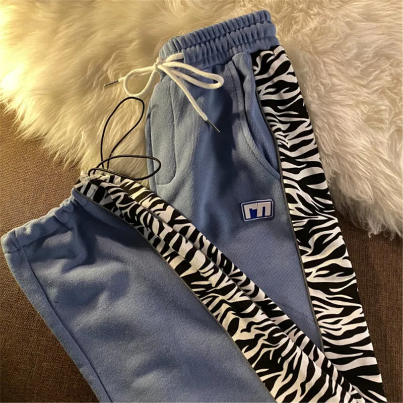 Zebra W Paski Spodnie Dresowe 2021 Nowy Biegaczy Dla Kobiet Luźne Spodnie Beam Nogi Wysokiej Talii Spodnie Sportowe Casual Spodnie Sznurkiem