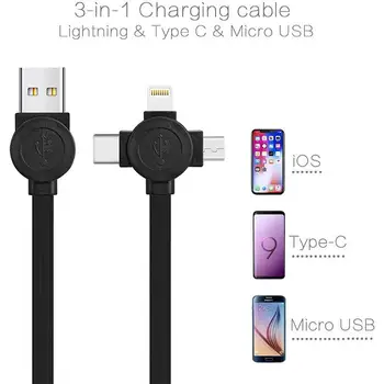 Nowy 3-W-1 Kabel Do Transmisji Danych Podstawka Do Telefonu ze złącza Lightning na złącze Micro-USB Type C Ładowarki, Kable, Ładowarka baterii dla iPhone, Samsung, Huawei, Xiaomi Szybkie Ładowanie