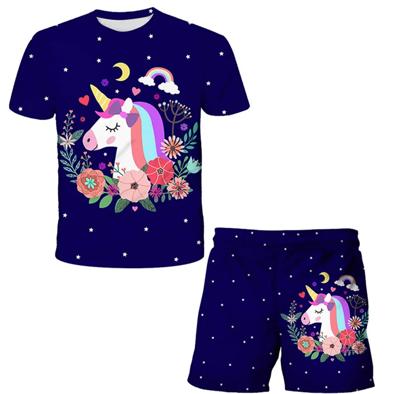 2021 summer baby girl T-shirt 3D animation game T-shirt set children 's clothing set T-shirt i Szorty Girls Boys' clothing