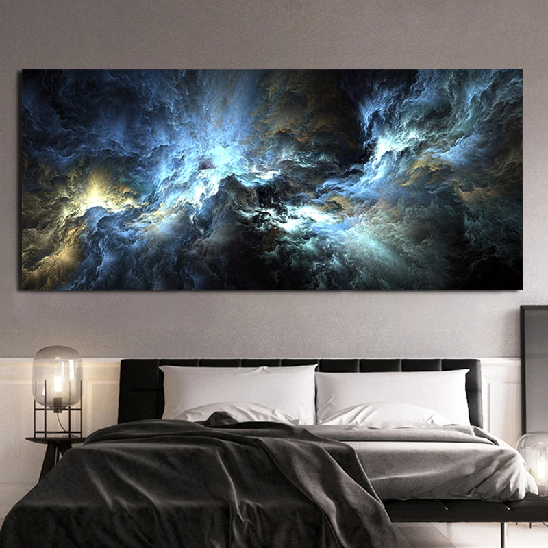 Przez ddww Black Night Sky Blue Lightning Streszczenie Fantasy Wall Picture Oil Painting for Living Room Art Canvas Poster and Print