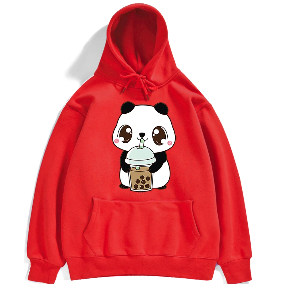 Cute Panda Drinking Milk Tea Women Kapturem Fashion Casual Hoody Crewneck Флисовые bluzy Nowy sweter odzież Damska