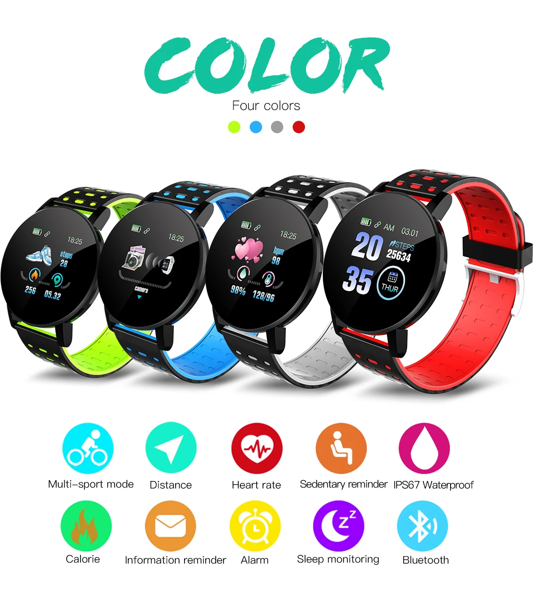 119Plus Smart Watch Men Women Wodoodporny Smart Bracelet Blood Pressure Sport Smartwatch Dla Xiaomi Apple IOS Android Smartphone