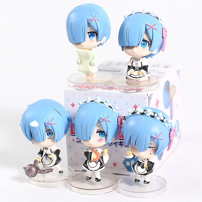 Re:Zero Re:Life in a Different World From Zero Rem Q Version Mini Kawaii PVC Anime Figure Rem Collection Model Toys 5 szt./kpl.