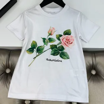 Baby girl summer vintage flower printed t-shirt women short sleeve top cotton tees