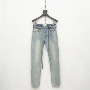 2020 Nowa Szósta kolekcja Męskie 6-e Jeans Mężczyźni Kobiety Luźny Krój Hip-Hop Duża Kieszeń Wyblakłe Umyte męskie Szare Jeansowe Spodnie