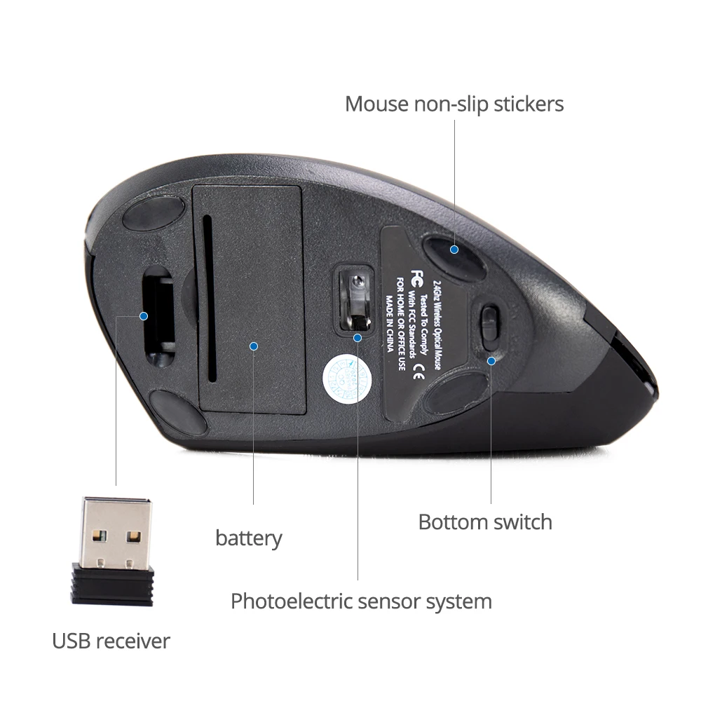 Mysz bezprzewodowa Pionowa Mysz USB Komputerowe Myszy Ergonomiczny Stołowa Pionowa Mysz 1600DPI do PC Laptopa Biura w Domu
