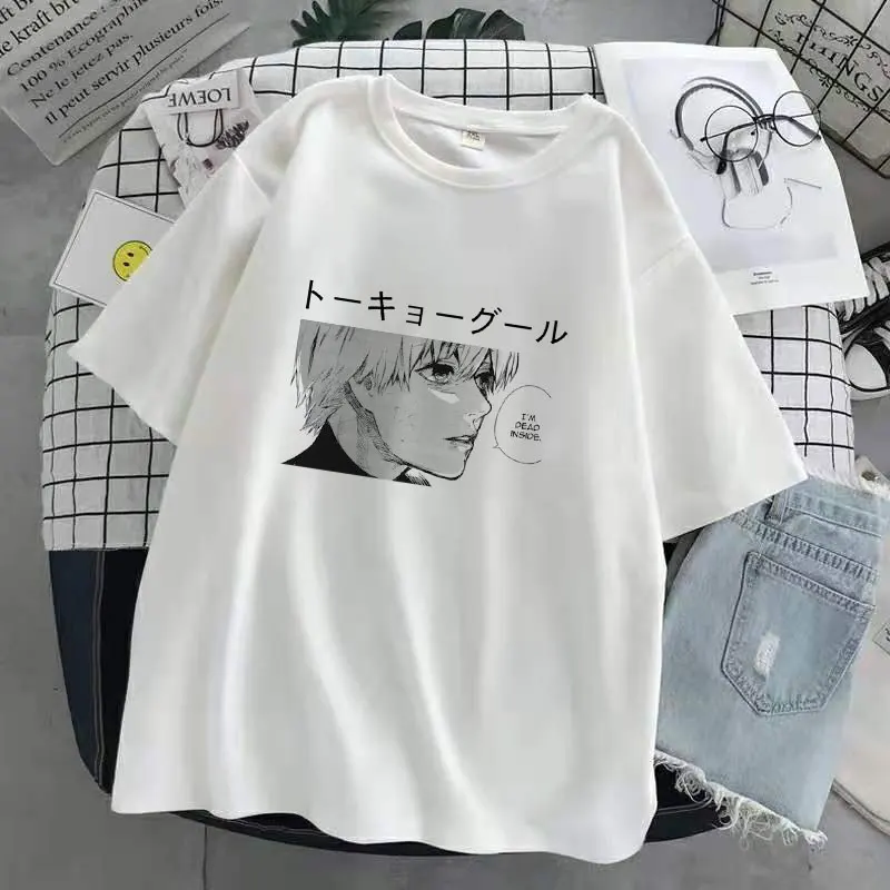 Koszulka Męska Kawaii Cartoon Hot Japanese Anime Tokyo Ghoul Kaneki Ken Graphic Tees Fashion Unisex Tshirt Summer Tops T-shirt