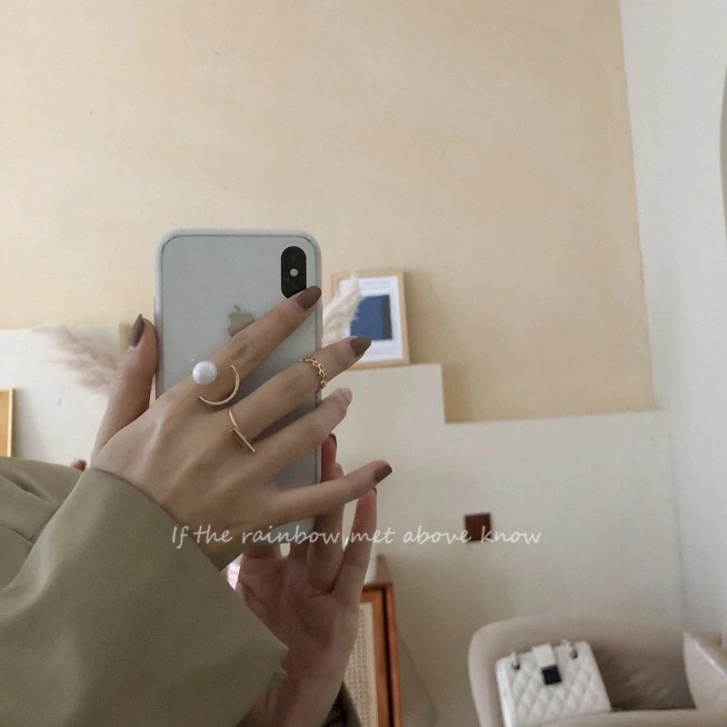 NorthGarden Nowy 3 szt. Moda Imitacja Pearl Pierścienie Dla Kobiet Punk Złoty Kolor Koreański Geometryczne Pierścienie Zestaw Rocznika Biżuteria 2021