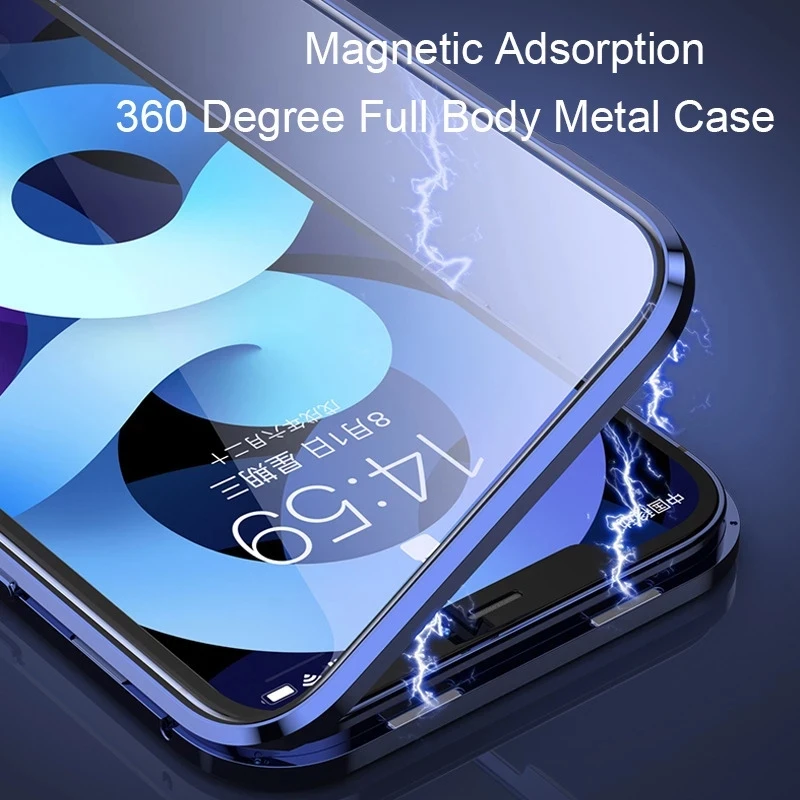 360 Magnetyczny Pokrowiec Na iPhone12 12Mini 12Pro 12 Pro MAX Camera Lens Protector Film Hartowane Szkło Pokrywa Metalowy Zderzak Etui