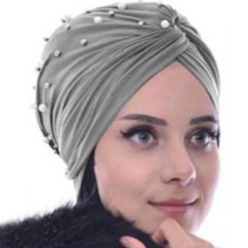 2021 Nowe Aksamitne Turbany Dla kobiet Perły Turban Femme Musulman Damski szal na głowie Turban Czapka Zimowa Indyjska Kapelusz Turbante Mujer