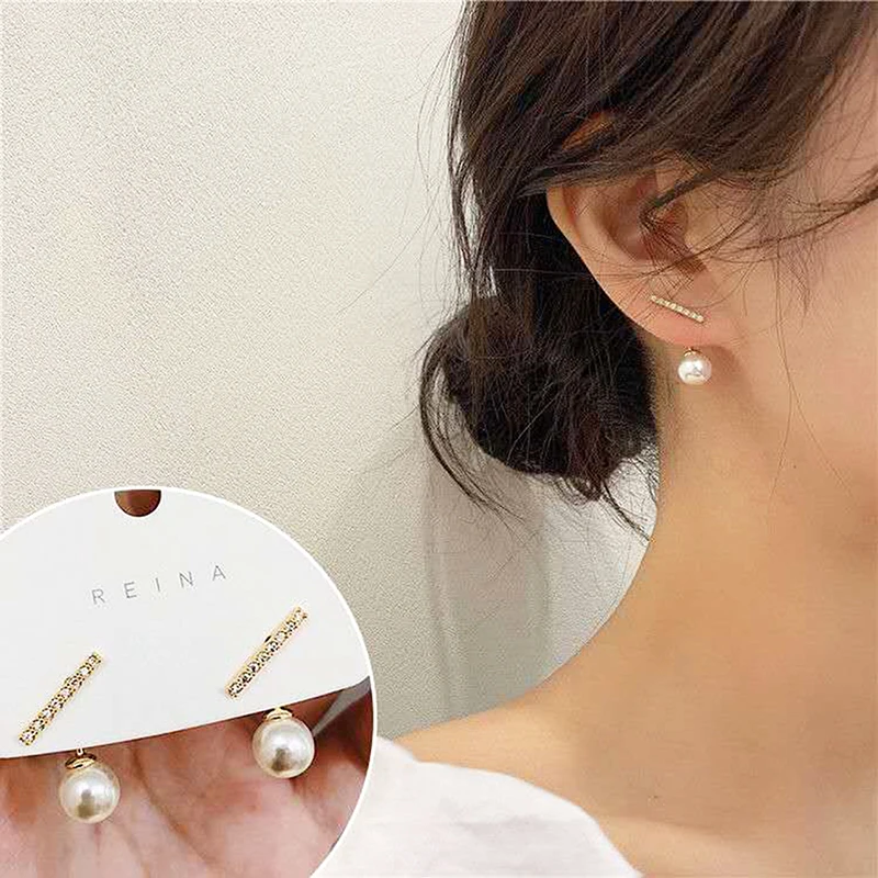 Nowa Koreańska Kryształowy Linia Metalowa Perła Kolczyki Róże Dla Kobiet Dziewczyna Prosty Złoty Kolor Małe Kolczyki Partii Biżuterii