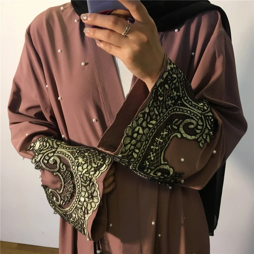 Bliski Wschód Ramadan Koronki Z Pereł Projekt Abaya Dubaj Kimono Kaftan Kaftan Łaźnia Turecka Islamski Odzież Muzułmańska Dla Kobiet Maxi Szlafrok