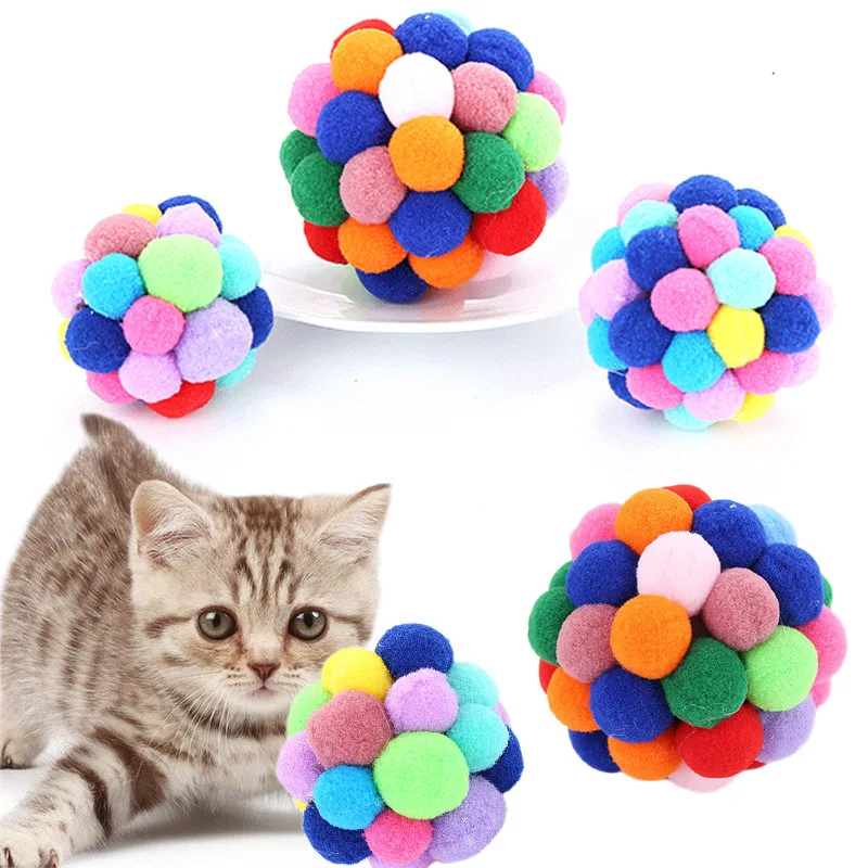 Pet Cat Toy Kolorowe Piłki Zabawki Odcinek Pluszowe Zabawki Dla Kotów Piłkę Twórczy Interaktywny Kotek Żuć Zabawki Dla Zwierząt Domowych