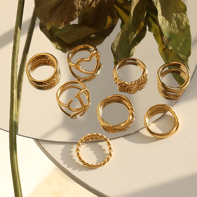 Złote Modne Pierścienie ze Stali nierdzewnej,Wodoodporny Pierścienie,Eleganckie Pierścionki dla kobiet