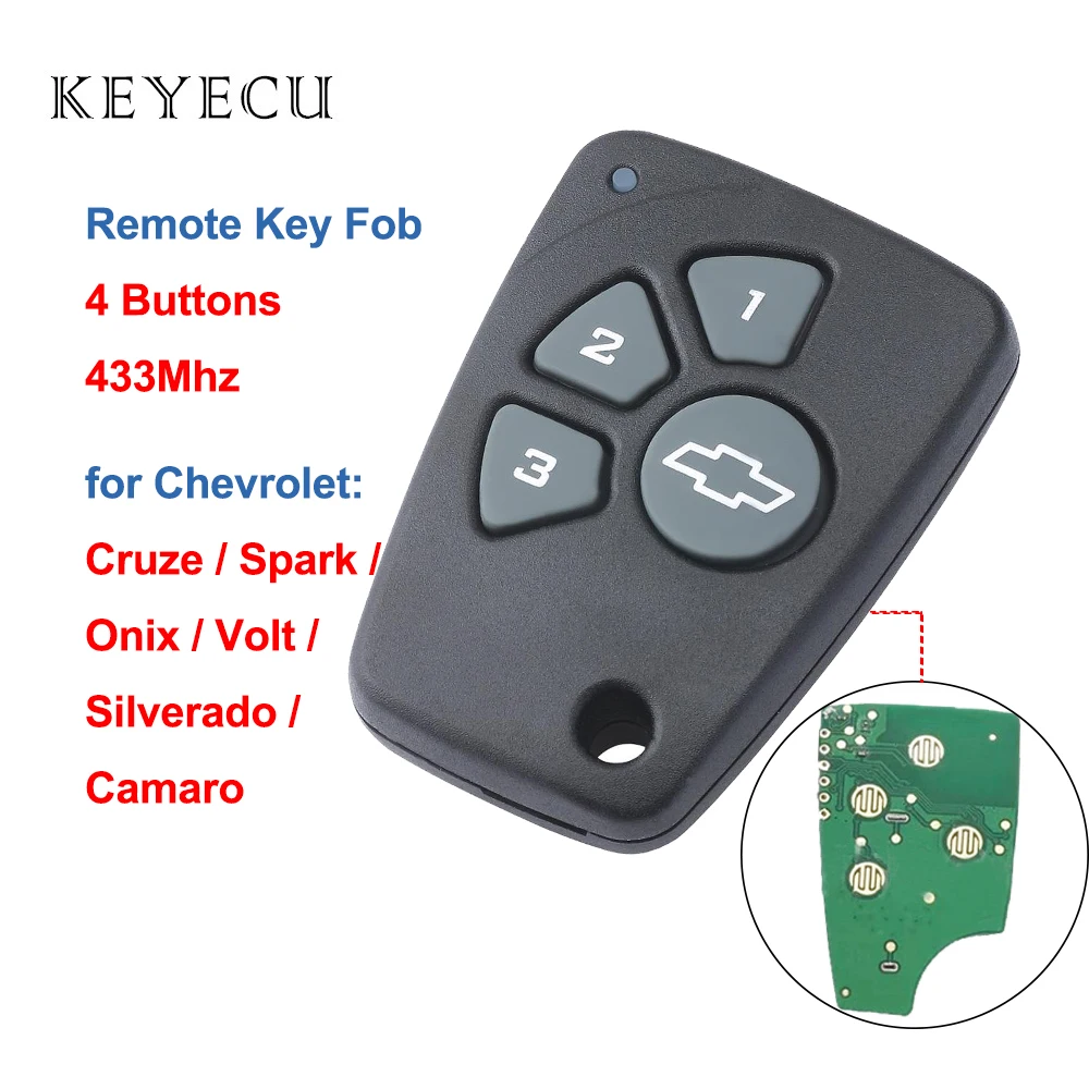 Keyecu 4 Przyciski 433 Mhz Keyless Entry Control Remote key Car Key Do Chevrolet Cruze Spark Onix Silverado Volt Camaro