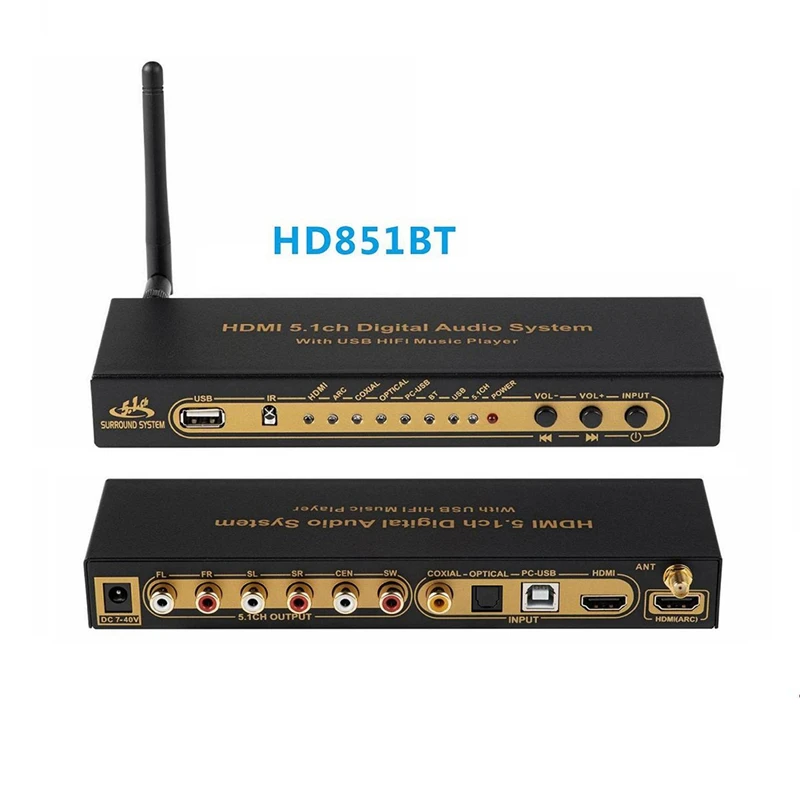 HD851BT DTS AC3 5.1 Audio Konwerter, Dekoder HDMI Extractor 4K ARC SPDIF Coxial Splitter Optyczny z Bluetooth