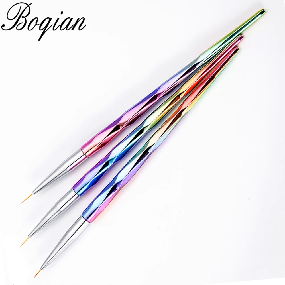 BQAN 3pcs Rainbow Diamond Handle French Stripes Liner Pen Nail Art Painting Flower Drawing Brush Akrylowy Projekt Manicure Narzędzia