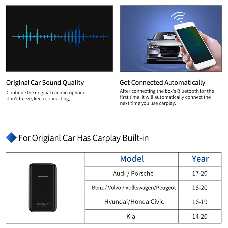 Carlinkit dla Apple CarPlay Bezprzewodowy Aktywator do WV Volvo Auto Connect Bezprzewodowy Adapter Carplay Auto