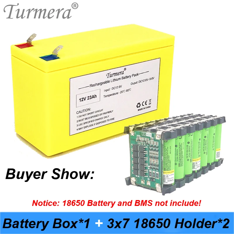 Turmera 12V Battery Box Li-ion Battery Storage Case 3x7 Uchwyt do nieprzerwanego zasilania 12V 24V i użytkowania baterii e-roweru