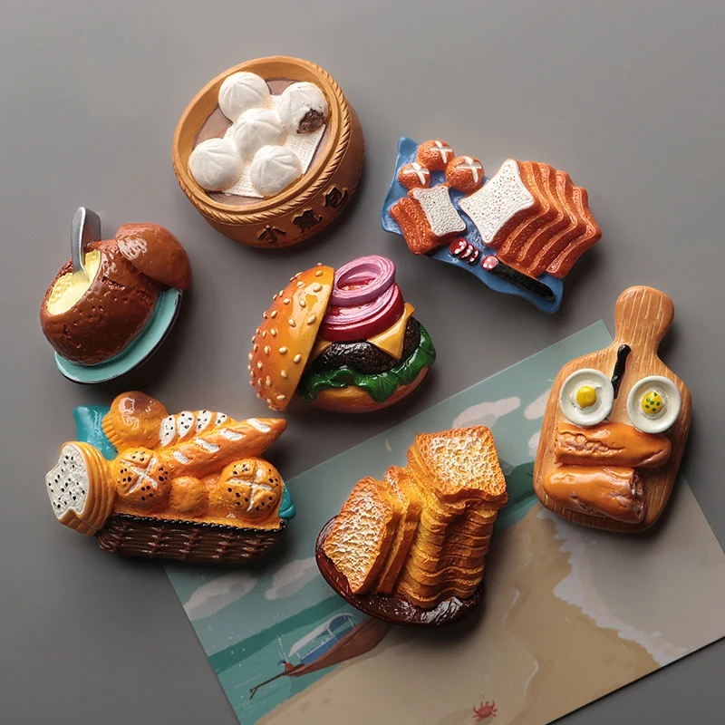 3d magnes na lodówkę pasta do lodówki jedzenie Bagietka chleb jajko хлебная kosz toast hamburger dekoracji lodówki kolekcja prezent