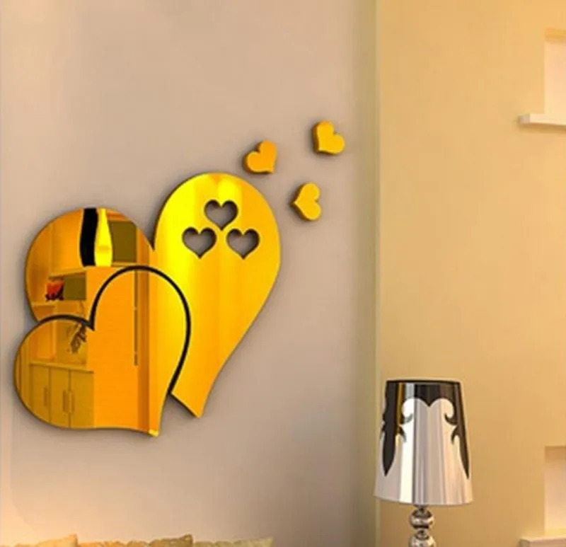 10 szt./kpl. Trwałe Naklejki Love Heart Wall Sticker Mirror Mural 3d Decal Simple Diy Decorative Removable Paster Home Decoration