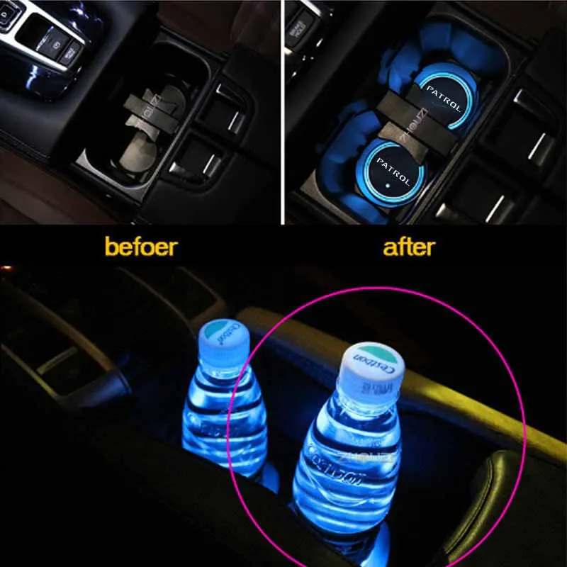 7 Color Car Luminous Cup Mat Coaster Led Atmosphere Light Antypoślizgowa mata do Nissan Patrol Y60 Y61 Y62 Auto Accessories