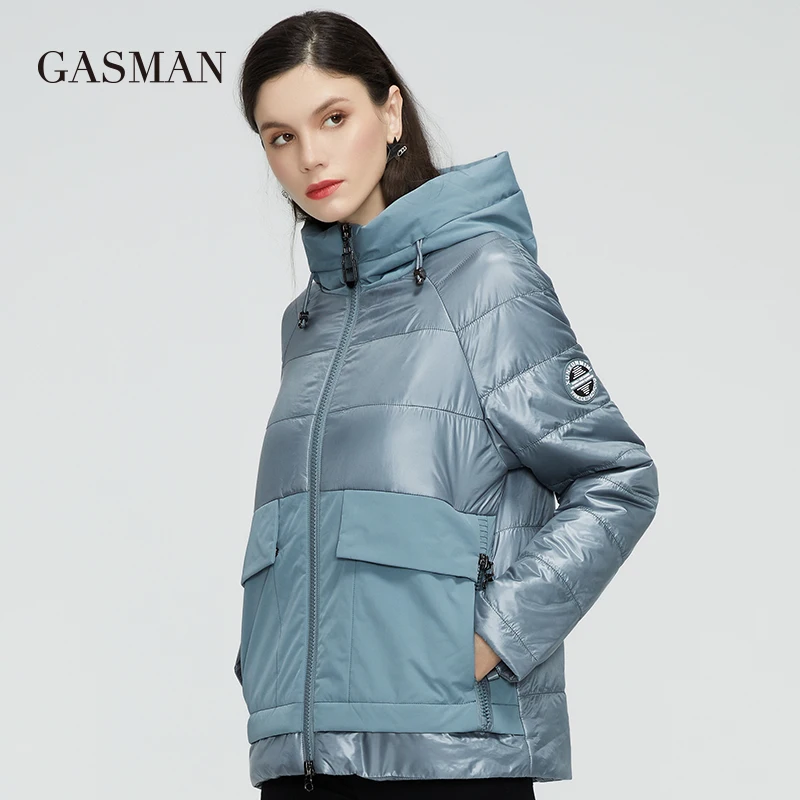 GASMAN Nowe damskie wiosenne kurtki 2021 Krótkie, proste płaszcze pocket płaszcz z kapturem damska casual moda damska kurtka 81070