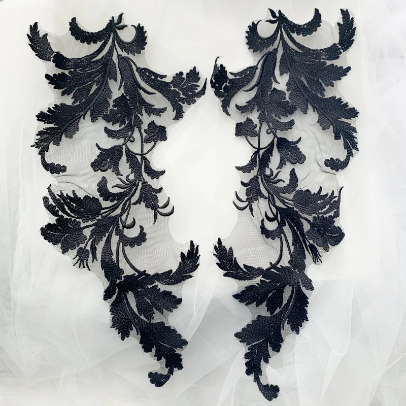 Wysokiej jakości Wiskozy haft koronki łaty duży rozmiar 45x19 cm, suknie wieczorowe koronkowe aplikacje 4 szt.