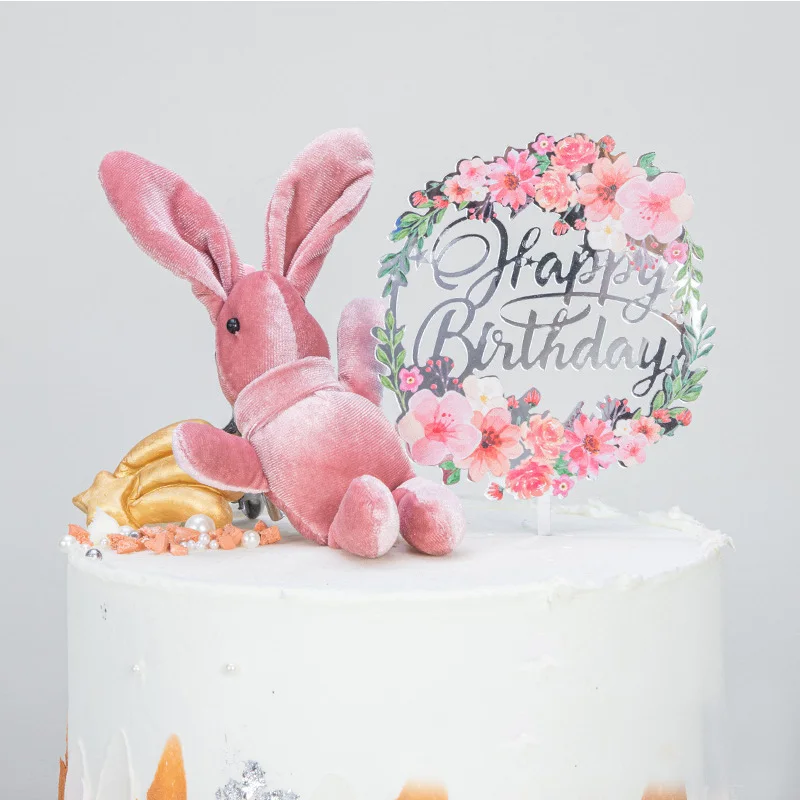 Nowy Akrylowy Tort urodzinowy Topper Złote Litery Kolorowy Kwiat Pieczenia Ciasto Topper na Urodziny Cupcake Dekoracji Dostawy