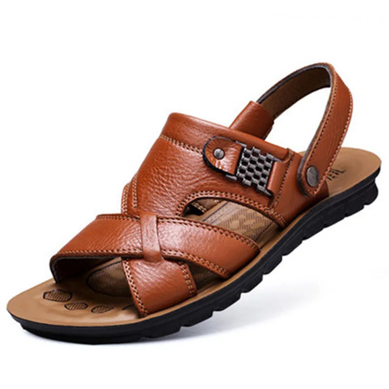 Odkryty buty do chodzenia duży rozmiar 48 męskie skórzane sandały letnie klasyczne buty męskie kapcie, miękkie sandały męskie rzymski komfort