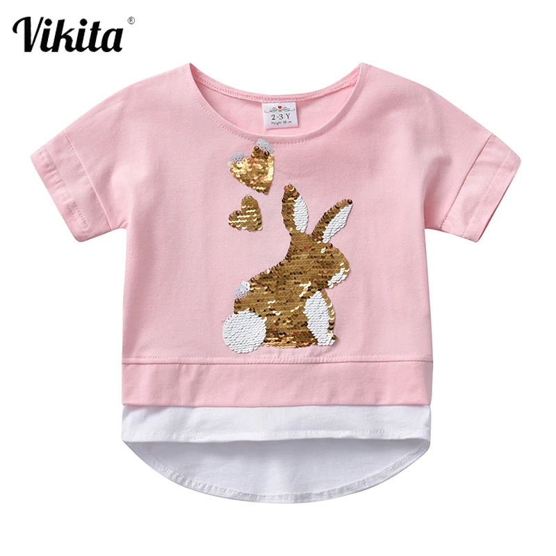 VIKITA Kids Girl T Shirt Summer Baby Girls Bawełniane Topy Dziecko Trójniki Odzież odzież dla Dzieci Królik t-shirty Z krótkim Rękawem Odzież