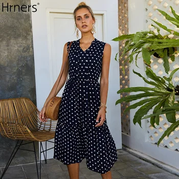 Hrners Long Dress 2021 Women Polka-dot Pink White Ruched Dresses Ladies Elegant Lacing-Up Bow Tie Casual V-neck Letnia odzież