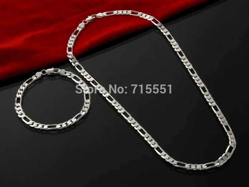 4 mm męskie łańcuch zestawy moda biżuteria, biżuteria srebro naszyjnik bransoletka zestawy dla mężczyzn