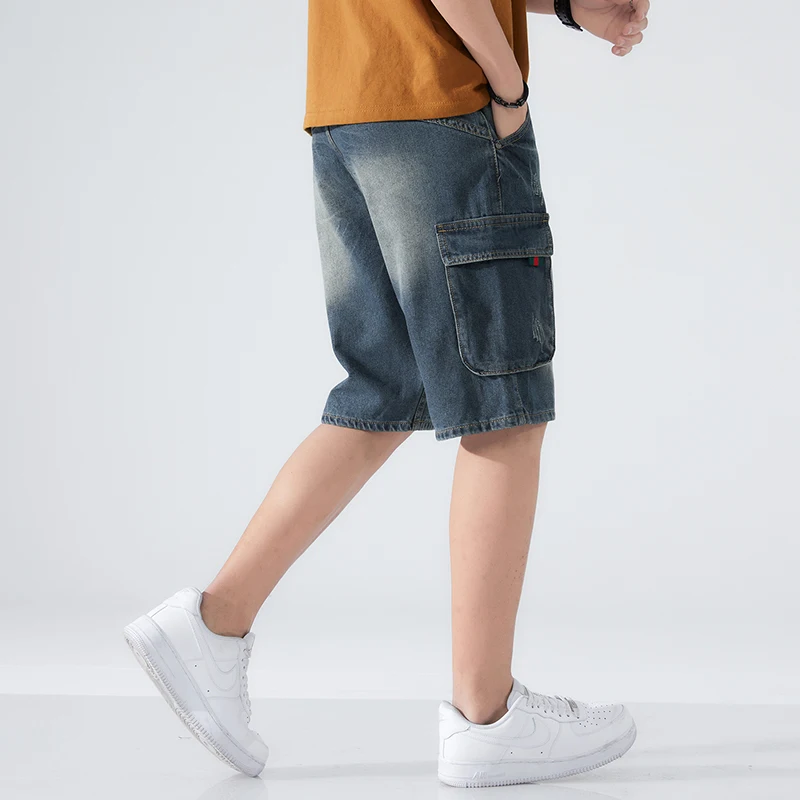 Rozmiar Plus Jeansowe Szorty Mężczyźni 2021 Letnia Moda, Zachwiana Dziura Podarte Niebieskie Dżinsy, Krótkie Spodnie Cargo
