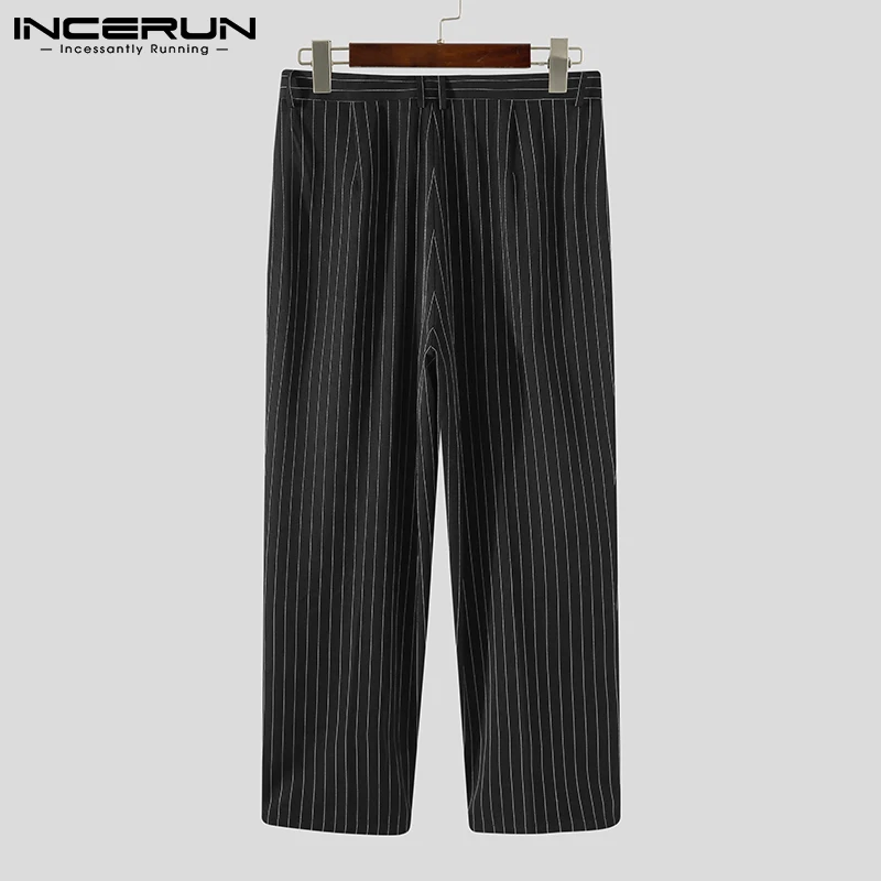 INCERUN Man Loose Zipper Pantalon Meble Ubrania 2021 Wiosna Męskie Casual Spodnie Modne proste Spodnie w Paski Koreański Styl S-5XL 7