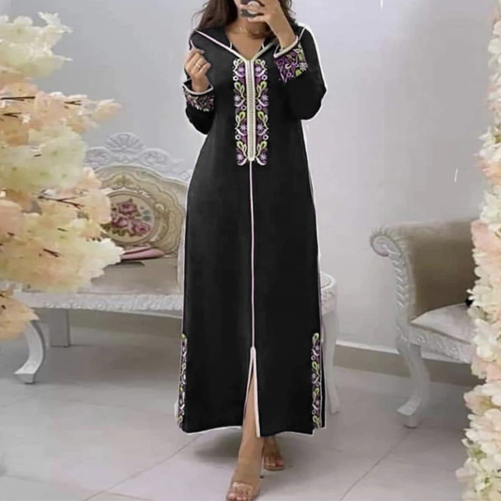 Sukienka z haftem Джеллаба Kaftan Kobiety Kwiatowy hidżab z Kapturem Elegancki Dubaj Abaya Islam Islam Sukienki Maxi Długi Szlafrok Femme 2021