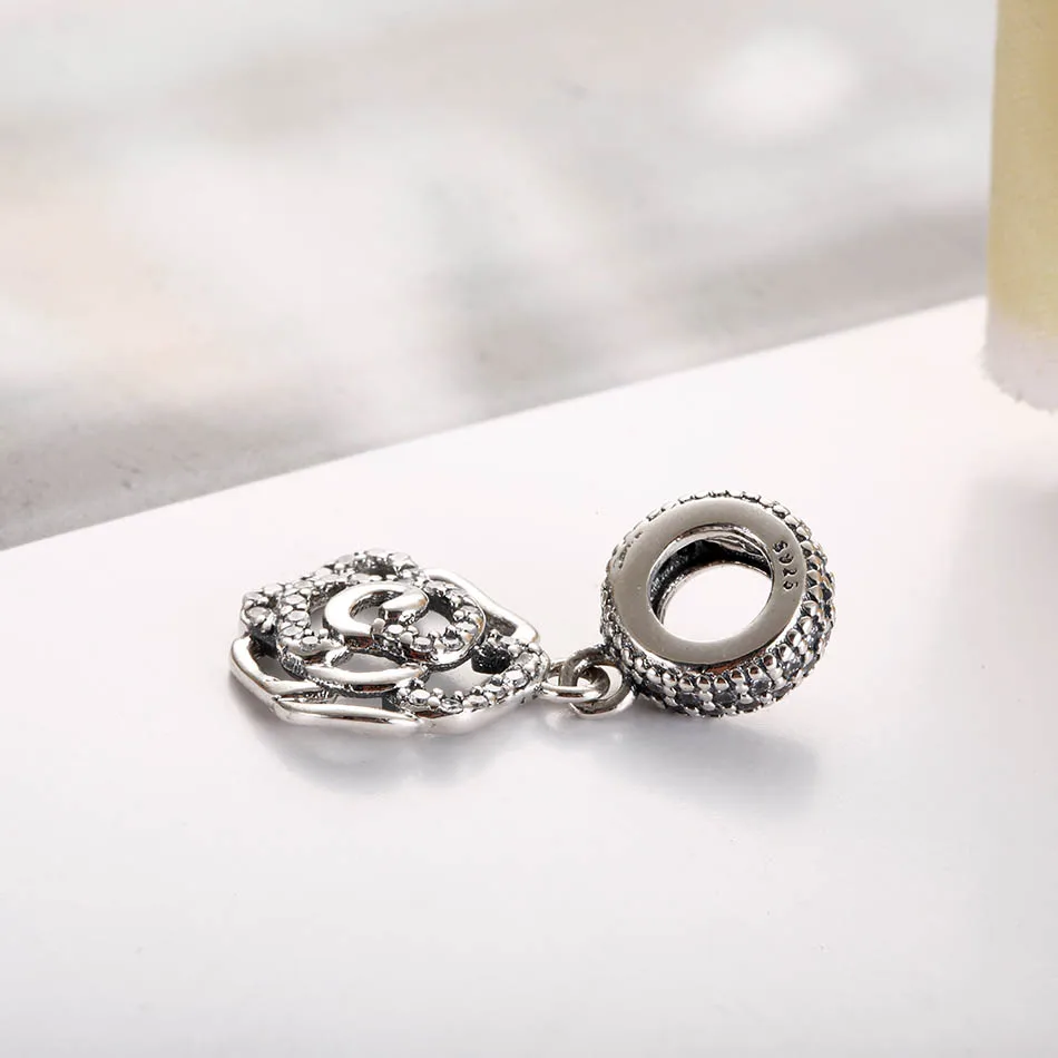 Kryształ Musujące Róża Wisiorek Zawieszenia pasują Lady Bransoletka Bransoletka Autentyczne S925 Koraliki Dla Kobiet Biżuteria DIY