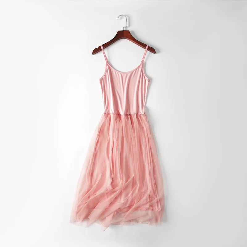Pasek spaghetti Netto sukienka 2020 Lato Nowy Słodki Wszystko Mecz Liniowej Nosić Sukienkę Bez Rękawów Damskie Duże Rozmiary Modalne Sukienki Czołg
